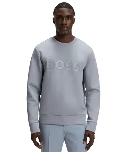 Hugo Boss Boss By  Men's Stretch-cotton Logo Sweatshirt In Gray
