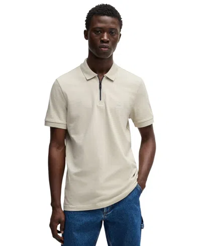 Hugo Boss Boss By  Men's Stretch-cotton Pique Slim-fit Polo Shirt In Open Beige