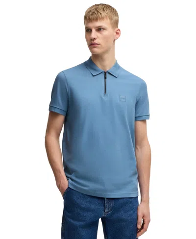 Hugo Boss Boss By  Men's Stretch-cotton Pique Slim-fit Polo Shirt In Open Blue