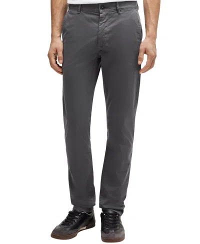 Hugo Boss Boss By  Men's Stretch-cotton Satin Slim-fit Chinos In Gray