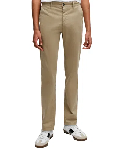 Hugo Boss Mens Slim Fit Chinos In Stretch-cotton Satin Nos In Beige 239