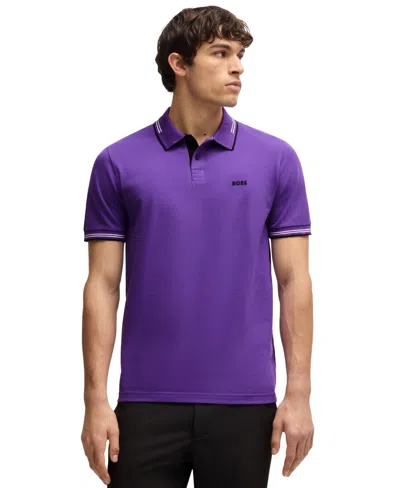 Hugo Boss Boss By  Men's Stretch-cotton Slim-fit Polo In Purple