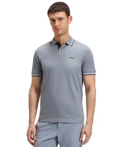 Hugo Boss Boss By  Men's Stretch-cotton Slim-fit Polo Shirt In Gray