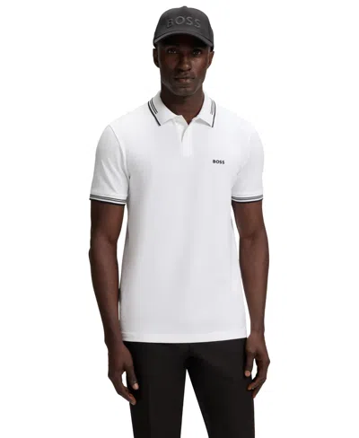 Hugo Boss Boss By  Men's Stretch-cotton Slim-fit Polo Shirt In White