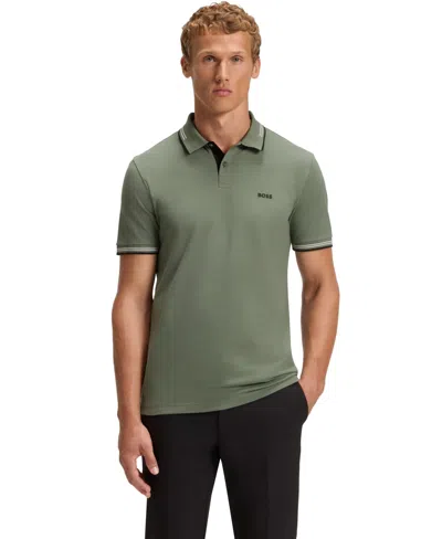 Hugo Boss Boss By  Men's Stretch-cotton Slim-fit Polo Shirt In Green
