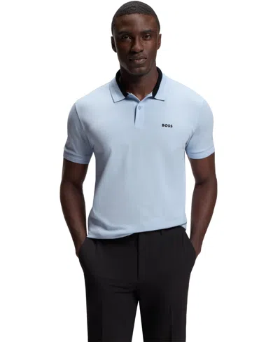 Hugo Boss Boss By  Men's Stretch-cotton Stripe Trims Polo Shirt In Blue