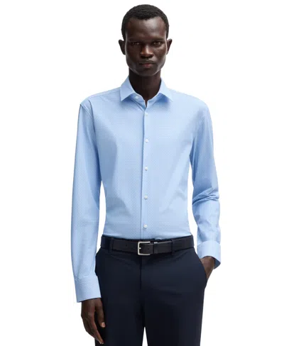 Hugo Boss Boss By  Men's Structured Stretch Regular-fit Dress Shirt In Blue