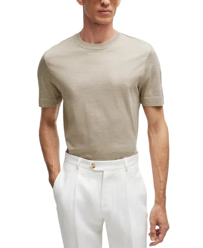 Hugo Boss Boss By  Men's Stripe Detail Cotton-silk T-shirt In Open Beige