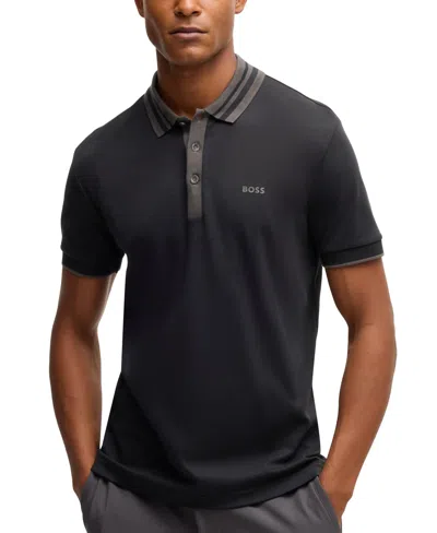 Hugo Boss Boss By  Men's Slim-fit Striped-collar Polo In Black