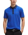 Hugo Boss Boss By  Men's Slim-fit Striped-collar Polo In Open Blue