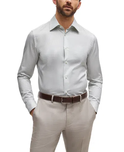 Hugo Boss Boss By  Men's Striped Cotton Slim-fit Shirt In Open Green