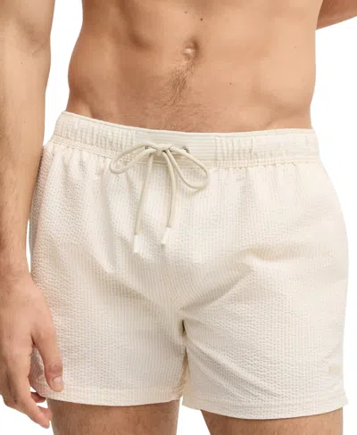 Hugo Boss Boss By  Men's Striped Seersucker Swim Shorts In Open White