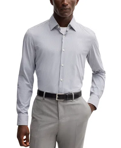 Hugo Boss Boss By  Men's Striped Slim-fit Performance-stretch Shirt In Light Blue