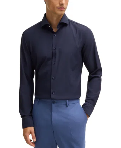 Hugo Boss Boss By  Men's Structured Performance Slim-fit Dress Shirt In Dark Blue