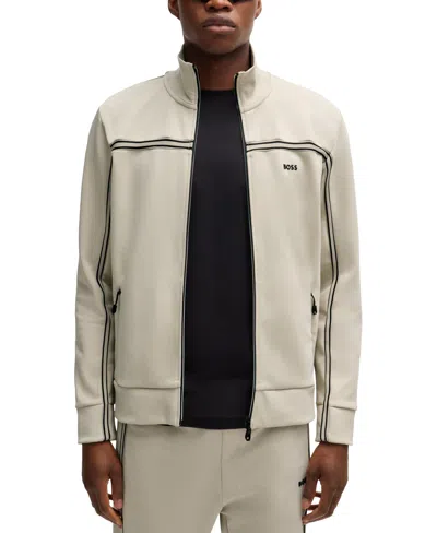 HUGO BOSS BOSS BY HUGO BOSS MEN'S TAPE INSERT ZIP-UP SWEATSHIRT