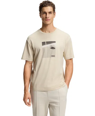 Hugo Boss Tennis-artwork T-shirt In Pima Cotton In Brown