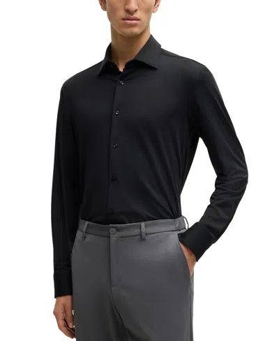 Hugo Boss Boss By  Men's Textured Performance Slim-fit Dress Shirt In Black