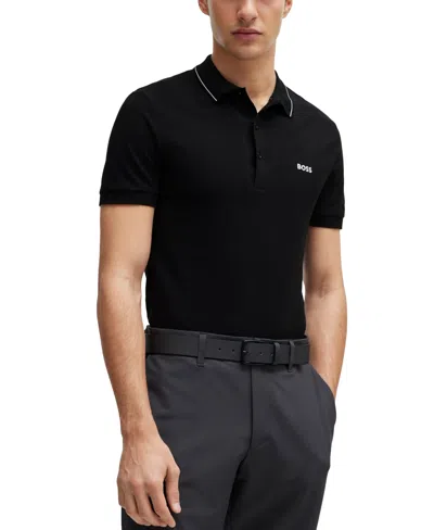 Hugo Boss Boss By  Men's Tonal Logo Slim-fit Polo Shirt In Black