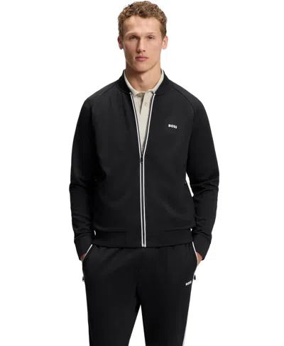 Hugo Boss Boss By  Men's Triangle-jacquard Zip-up Sweatshirt In Black