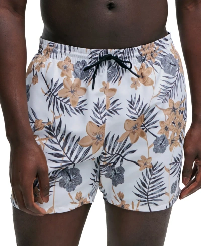 Hugo Boss Piranha Mens Tropical Print Quick-drying Swim Shorts Colou In White 100