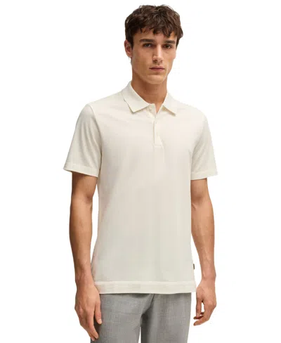 Hugo Boss Boss By  Men's Two-tone Cotton-silk Regular-fit Polo Shirt In Open White