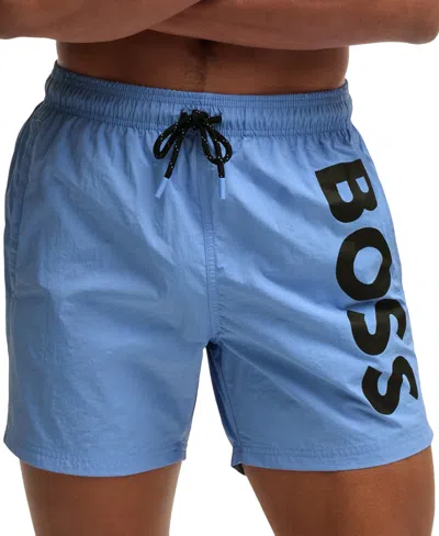 HUGO BOSS BOSS BY HUGO BOSS MEN'S VERTICAL-LOGO QUICK-DRY POPLIN SWIM SHORTS