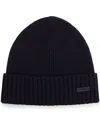 Hugo Boss Ribbed Beanie Hat In Responsible Virgin Wool In Black