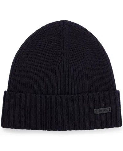 Hugo Boss Boss By  Men's Virgin Wool Beanie Hat In Blue