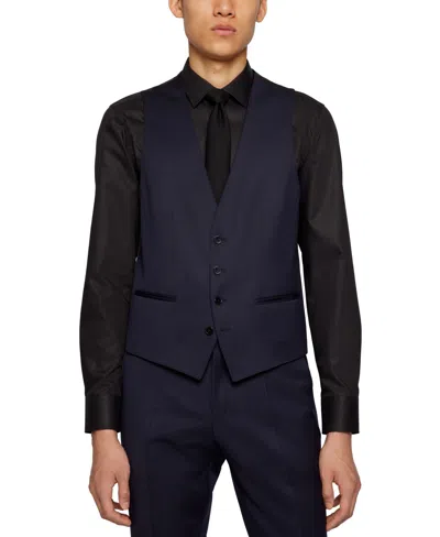 Hugo Boss Boss By  Men's Virgin-wool Serge Slim-fit Vest In Blue