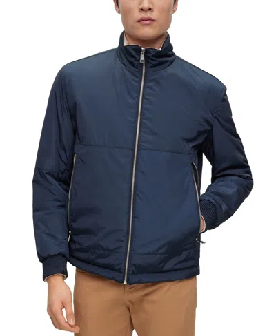 Hugo Boss Boss By  Men's Water-repellent Logo Badge Reversible Jacket In Dark Blue