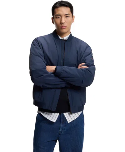 Hugo Boss Boss By  Men's Water-repellent Soft-touch Fabric Bomber Jacket In Blue