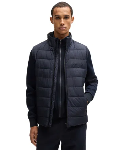 Hugo Boss Boss By  Men's Water-repellent Tonal Logo Gilet In Blue