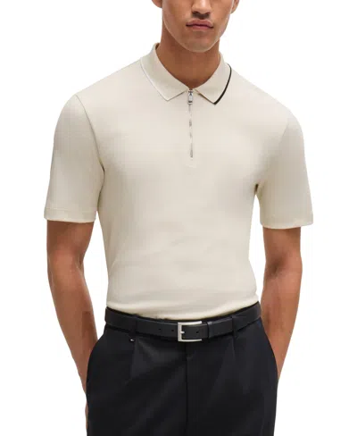Hugo Boss Boss By  Men's Zip-neck Interlock Polo In Open White