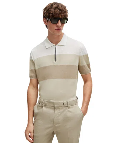 HUGO BOSS BOSS BY HUGO BOSS MEN'S ZIP-NECK KNIT POLO