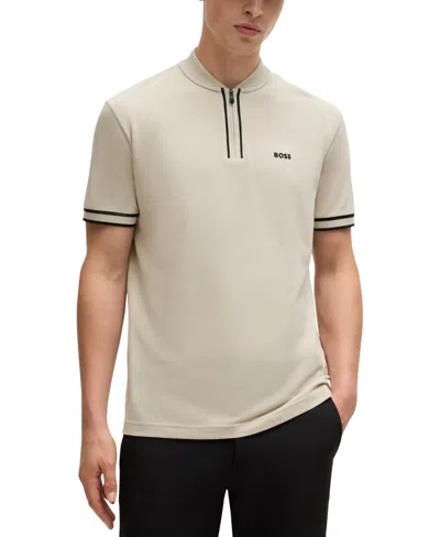 Hugo Boss Boss By  Men's Cotton-pique Zip-neck Polo In Open Beige