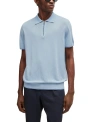 Hugo Boss Boss Trieste Linen Blend Zip Polo In Open Blue