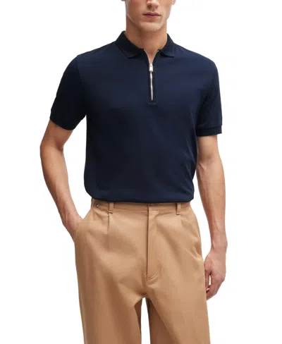 Hugo Boss Boss By  Men's Zip Neck Slim-fit Polo Shirt In Dark Blue