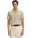 Hugo Boss Structured-cotton Polo Shirt With Zip Placket In Brown