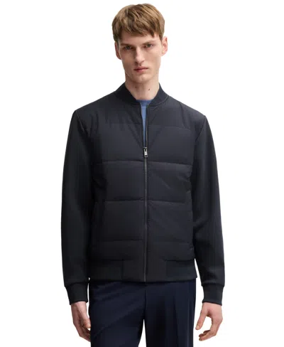 Hugo Boss Boss By  Men's Cotton-blend Zip-up Padded Jacket In Black