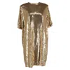 HUGO BOSS BOSS BY HUGO BOSS SEQUINED MINI T-SHIRT DRESS IN GOLD POLYESTER