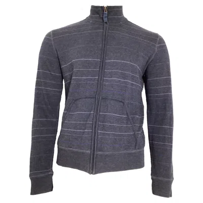 Hugo Boss Boss By  Striped Zipped Sweater In Navy Blue Cotton