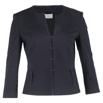 Hugo Boss Boss By  Uncollared Buttoned Blazer In Navy Blue Cotton