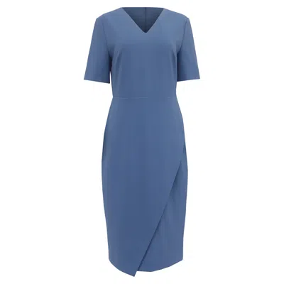 Hugo Boss Boss By  V-neck Asymmetric Midi Shift Dress In Blue Polyamide