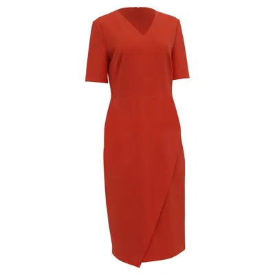 Hugo Boss Boss By  V-neck Asymmetric Midi Shift Dress In Orange Polyamide In Red