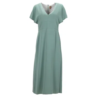 HUGO BOSS BOSS BY HUGO BOSS V-NECK MIDI DRESS IN GREEN VISCOSE