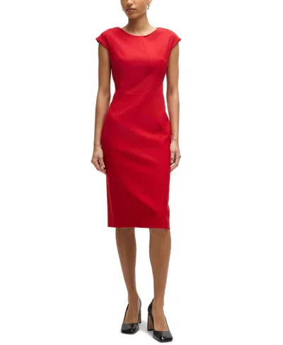 Hugo Boss Boss By  Women's Cap-sleeve Twill Dress In Bright Red