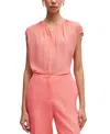 Hugo Boss Regular-fit Cap-sleeved Blouse With Gathered Details In Open Pink