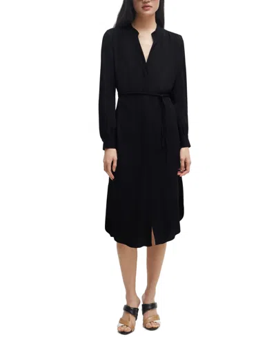 Hugo Boss Boss Dibanora Belted Long Sleeve Shirtdress In Black