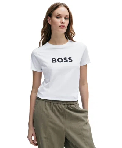 Hugo Boss Boss By  Women's Contrast Logo Regular-fit T-shirt In White