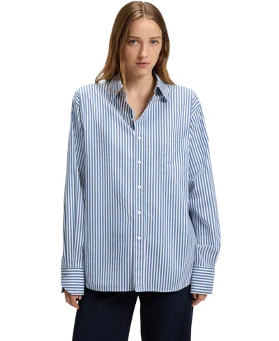 Hugo Boss Boss By  Women's Cotton-blend Striped Blouse In Blue
